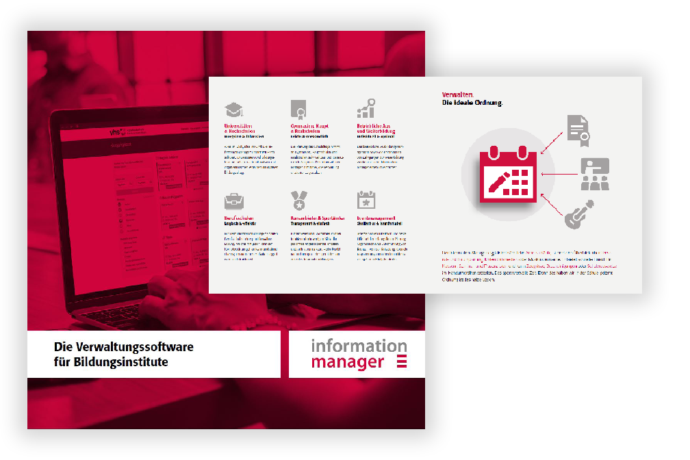 Infografik bestehend aus mehreren Icons zur Darstellung des Funktionsumfangs des Information Managers